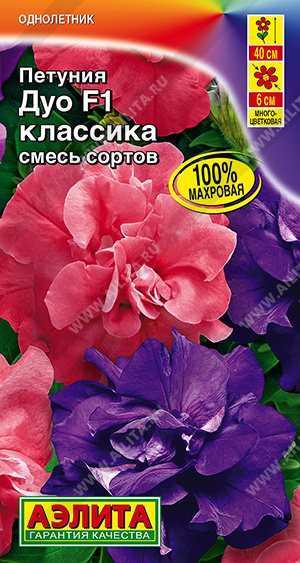 Петуния Дуо F1 классика многоцветковая махровая, смесь сортов - фото Петуния Дуо F1 классика многоцветковая махровая, смесь сортов - фото